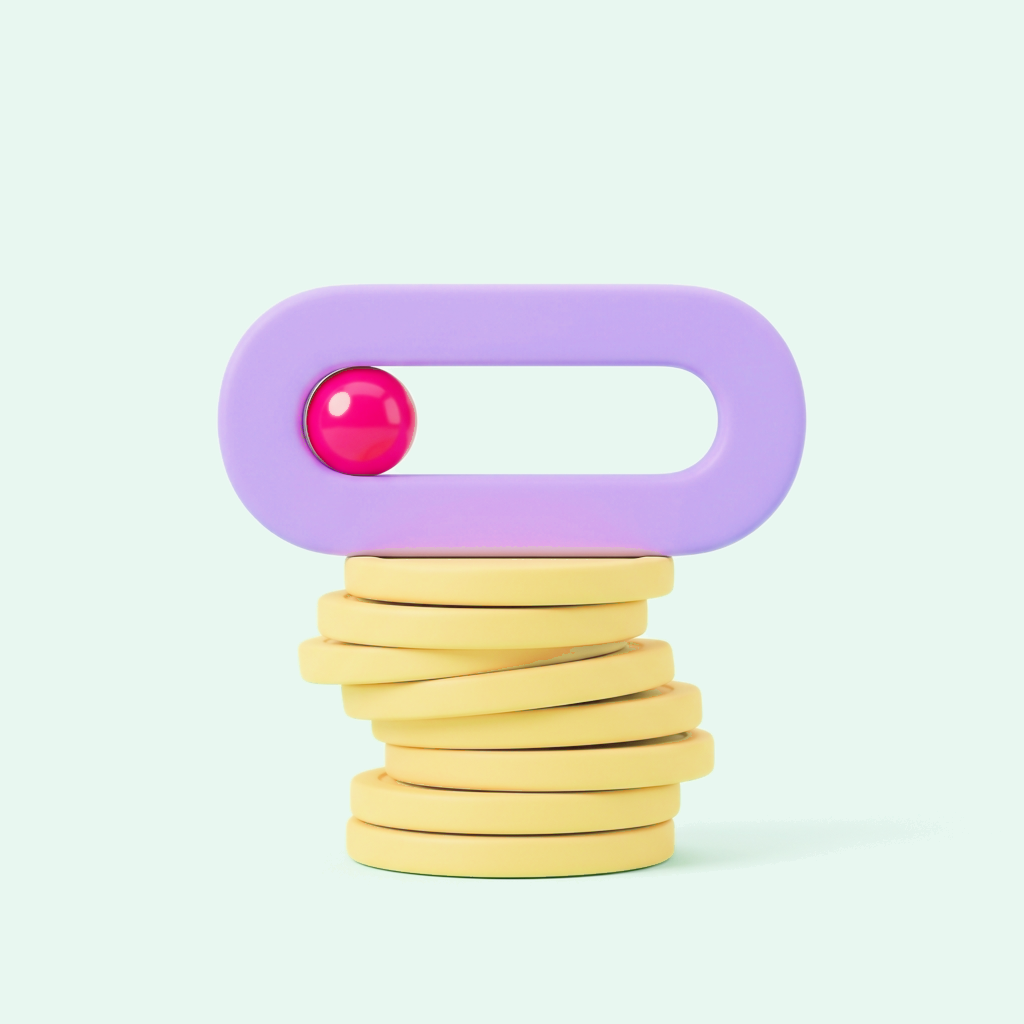A lavender capsule resting on a stack of eight yellow discs set slightly out of true: the fees piled up under the position.